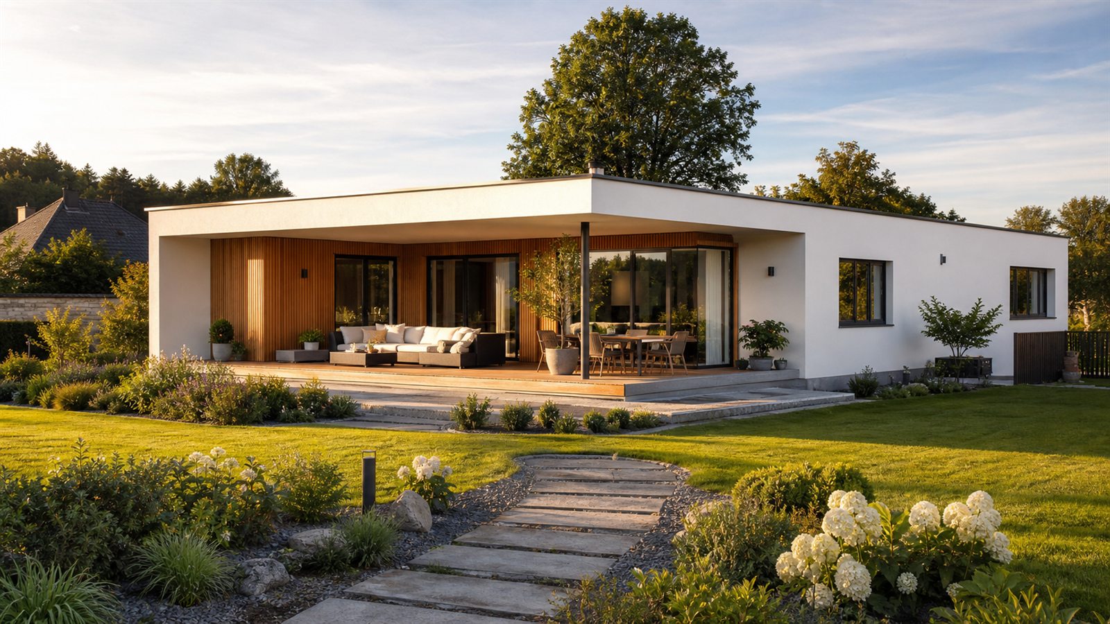 Moderner Bungalow mit hochwertiger Planung, Garten und Terrasse